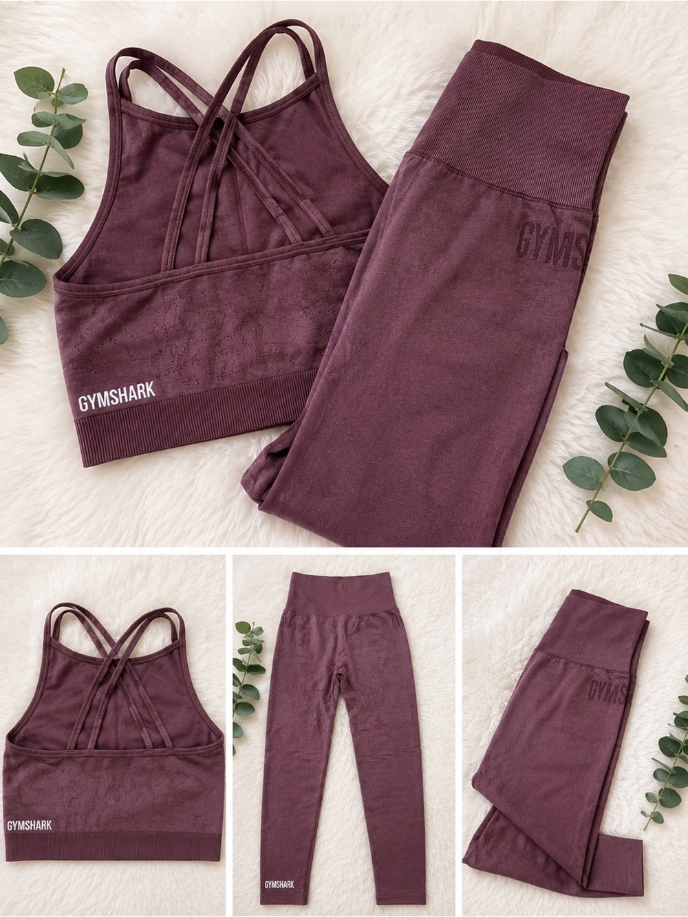 Gymshark Deep Plum Seamless Crisscross Sports Bra & Leggings Set
